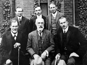 Sigmund Freud, Stanley Hall, and Carl Jung, in the front, from left.